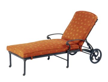Hanamint Chaise Lounge Replacement Cushion in premium outdoor fabric, measuring 24" wide x 82" long x 3.5" thick, designed for durability and comfort. Available in over 350 Sunbrella fabrics, featuring standard foam and fiber fill with a non-removable cover. Fits multiple Hanamint outdoor furniture collections.